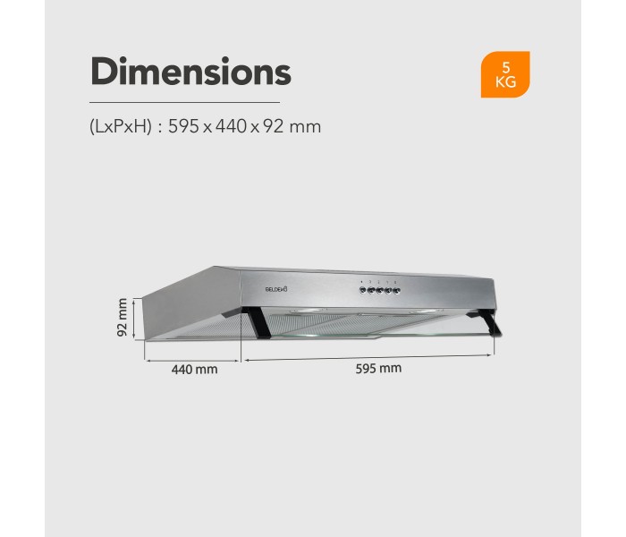 hotte casquette inox, 60 cm, inox, encastrable, beldeko