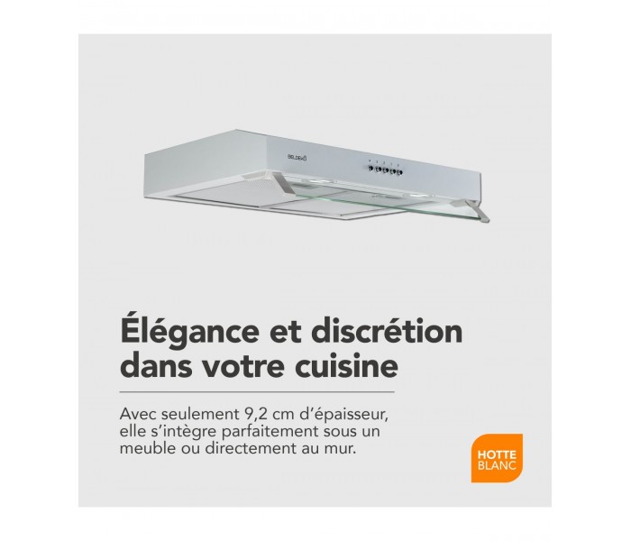 hotte casquette, hotte visiere, blanche, blanc, 60 cm, 59,5 cm, sous meuble, hotte chantier immobilier