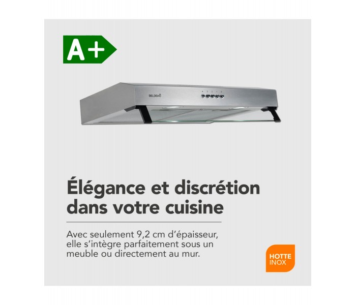 hotte casquette, hotte visière, inox, 60 cm, 59,5 cm, hotte fine, hotte chantier