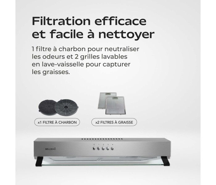 hotte casquette, hotte visière, inox, 60 cm, 59,5 cm, hotte fine, hotte chantier