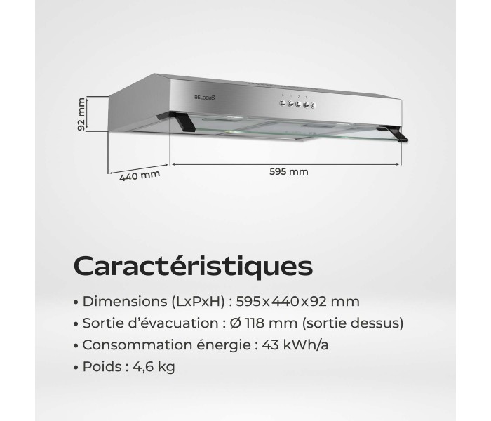 hotte casquette, hotte visière, inox, 60 cm, 59,5 cm, hotte fine, hotte chantier