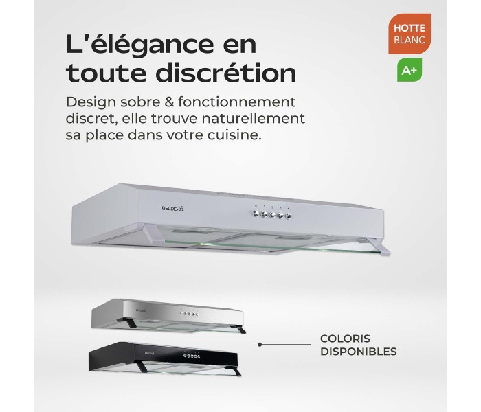 hotte casquette, hotte visiere, blanche, blanc, 60 cm, 59,5 cm, sous meuble, hotte chantier immobilier