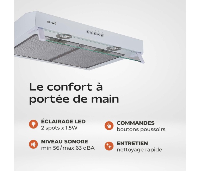 hotte casquette, hotte visiere, blanche, blanc, 60 cm, 59,5 cm, sous meuble, hotte chantier immobilier