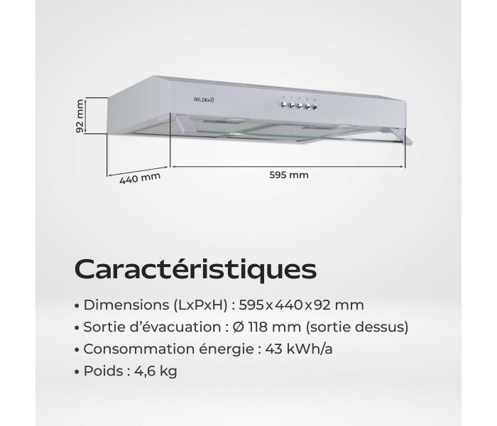 hotte casquette, hotte visiere, blanche, blanc, 60 cm, 59,5 cm, sous meuble, hotte chantier immobilier