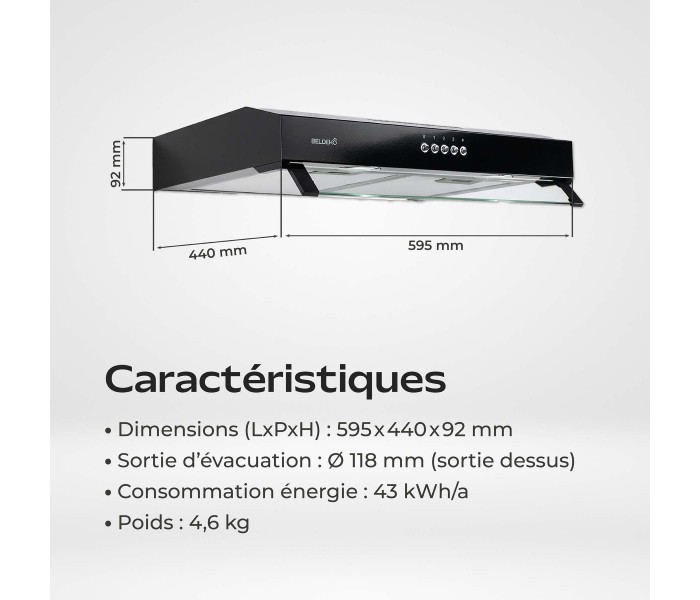 hotte casquette, hotte visière, noir, 60 cm, 59,5 cm, hotte fine, hotte chantier