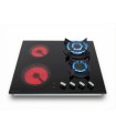 Plaque de cuisson mixte gaz et vitrocéramique 4 foyers – Double couronne - 9400 W – Manettes