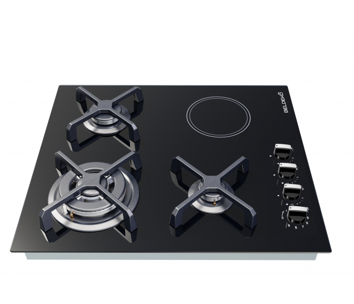 Plaque de cuisson mixte, plaque de cuisson hybride, gaz et vitro, gaz et vitrocéramique, 3 foyers gaz 1 foyer vitro