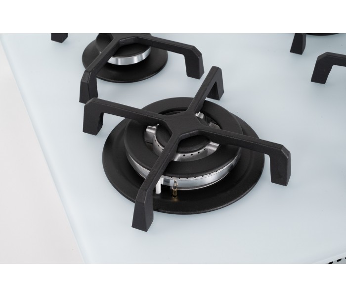 PLAQUE DE CUISSON GAZ, 4 FOYERS, 4 ZONES, ENCASTRABLE, verre blanc, blanche, bruleurs fonte