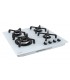 PLAQUE DE CUISSON GAZ, 4 FOYERS, 4 ZONES, ENCASTRABLE, verre blanc, blanche, bruleurs fonte