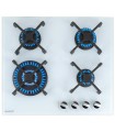 Plaque de cuisson gaz 4 foyers – Verre blanc dépoli – Double couronne 8000 W – 56x48 cm
