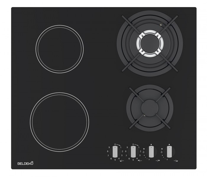 Plaque de cuisson mixte gaz et vitrocéramique 4 foyers – Double couronne - 8200 W – Manettes