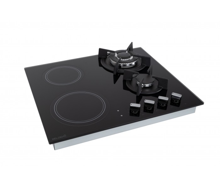 Plaque de cuisson mixte gaz et vitrocéramique 4 foyers – Double couronne - 8200 W – Manettes