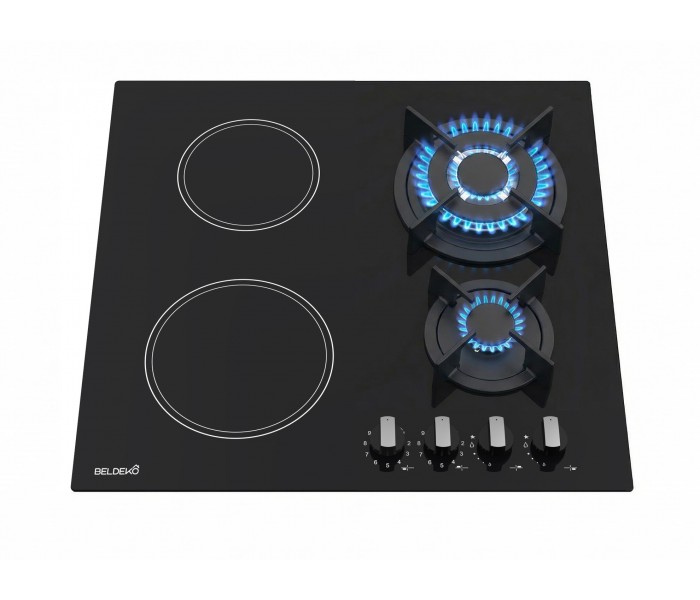 Plaque de cuisson mixte gaz et vitrocéramique 4 foyers – Double couronne - 8200 W – Manettes