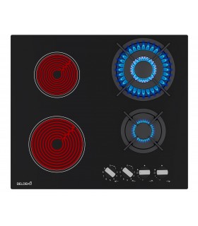 Plaque de cuisson mixte gaz et vitrocéramique 4 foyers – Double couronne - 8200 W – Manettes