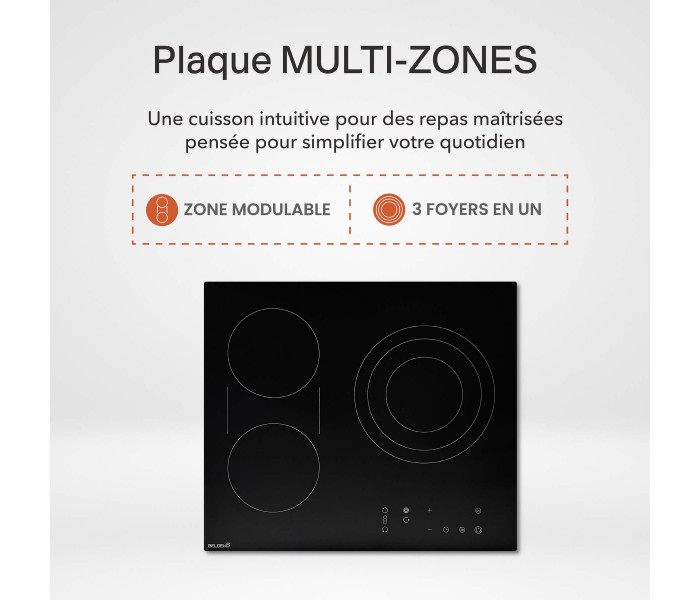plaque de cuisson, 3 feux, 3 foyers, encastrable, vitro, vitrocéramique, flex, multi zone