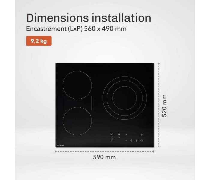 plaque de cuisson, 3 feux, 3 foyers, encastrable, vitro, vitrocéramique, flex, multi zone