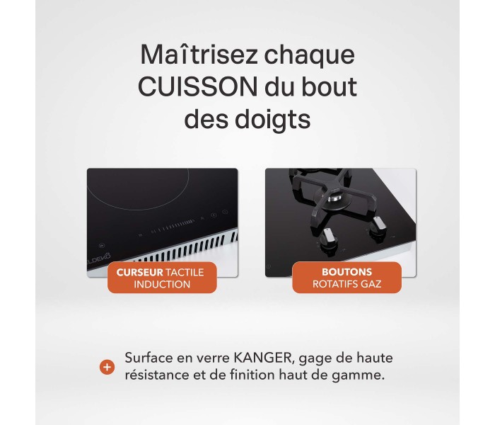 plaque bridge, plaque de cuisson double, gaz et induction, plaque mixte induction gaz, encastrable, 4 foyers