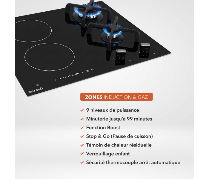 plaque bridge, plaque de cuisson double, gaz et induction, plaque mixte induction gaz, encastrable, 4 foyers