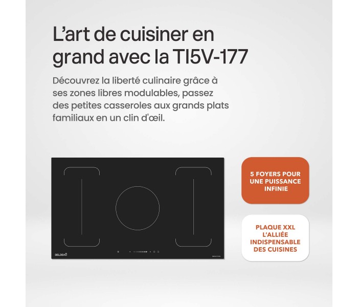 Plaque induction 5 zones, 5 foyers, 5 feux, flex, multizones, bridge, induction puissante
