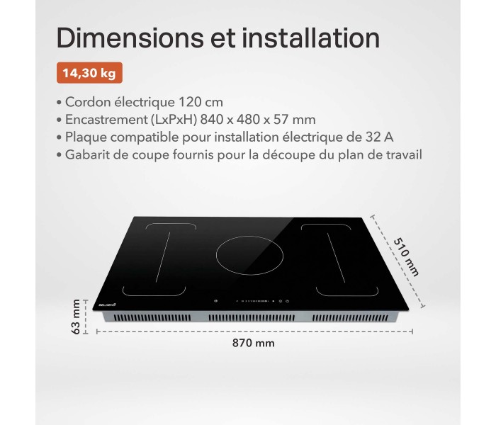 Plaque induction 5 zones, 5 foyers, 5 feux, flex, multizones, bridge, induction puissante
