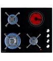 Plaque de cuisson mixte 3 gaz et 1 vitrocéramique – Double couronne 7400 W – Manettes