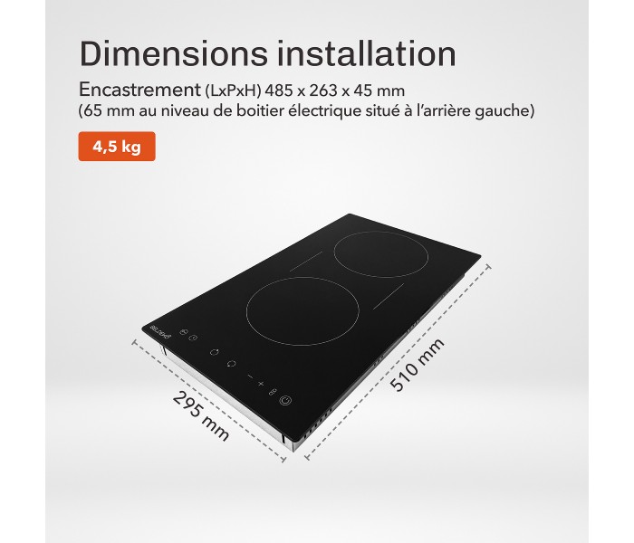 Plaque de cuisson vitrocéramique 2 zones Flex encastrable - 3400 W - extra fine - Commandes tactiles - minuteurs