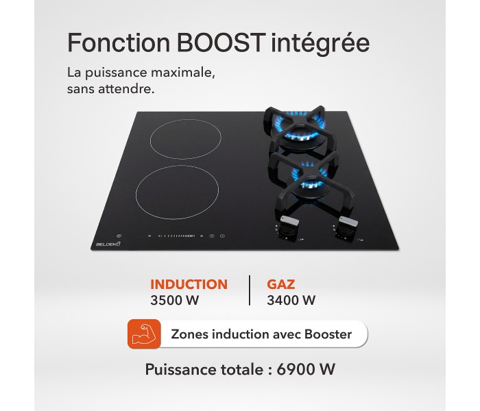 plaque bridge, plaque de cuisson double, gaz et induction, plaque mixte induction gaz, encastrable, 4 foyers
