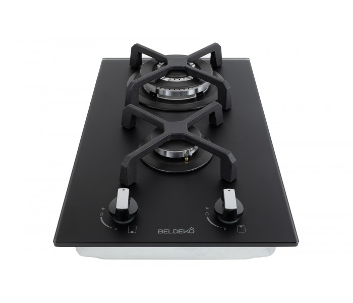 Plaque gaz 2 feux, noir mat, encastrable, double couronne, verre dépoli, beldeko, domino gaz, 2 zones