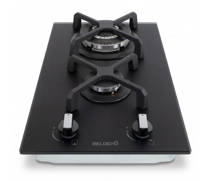 Plaque gaz 2 feux, noir mat, encastrable, double couronne, verre dépoli, beldeko, domino gaz, 2 zones