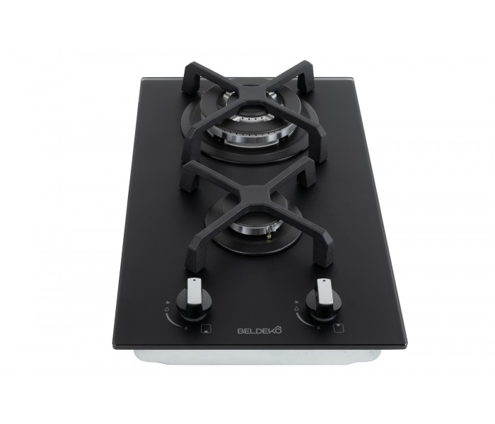 Plaque gaz 2 feux, noir mat, encastrable, double couronne, verre dépoli, beldeko, domino gaz, 2 zones