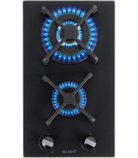 Plaque gaz 2 feux, noir mat, encastrable, double couronne, verre dépoli, beldeko, domino gaz, 2 zones