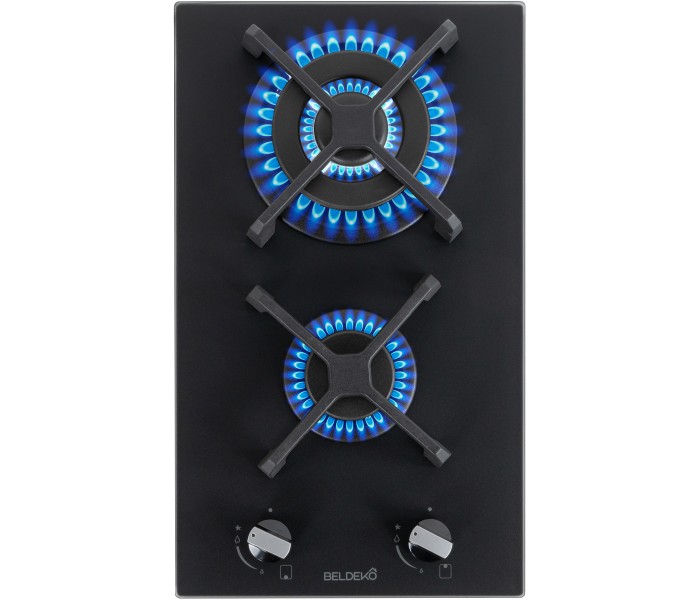 Plaque gaz 2 feux, noir mat, encastrable, double couronne, verre dépoli, beldeko, domino gaz, 2 zones