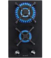 PLAQUE DE CUISSON GAZ 2 FOYERS DOUBLE COURONNE - VERRE NOIR MAT ET FONTE - 5200 WATTS - BELDEKO
