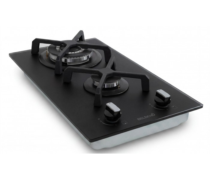 Plaque gaz 2 feux, noir mat, encastrable, double couronne, verre dépoli, beldeko, domino gaz, 2 zones
