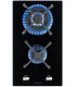 Domino gaz, verre noir, plaque gaz, 2 feux, 2 foyers, 2 zones, double couronne, fonte, puissante, encastrable