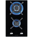PLAQUE DE CUISSON GAZ 2 FOYERS DOUBLE COURONNE - VERRE NOIR ET FONTE - 5200 WATTS - BELDEKO