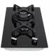 Domino gaz, verre noir, plaque gaz, 2 feux, 2 foyers, 2 zones, double couronne, fonte, puissante, encastrable