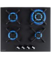 PLAQUE DE CUISSON GAZ 4 FOYERS DOUBLE COURONNE - VERRE NOIR MAT ET FONTE - 8000 WATTS - BELDEKO