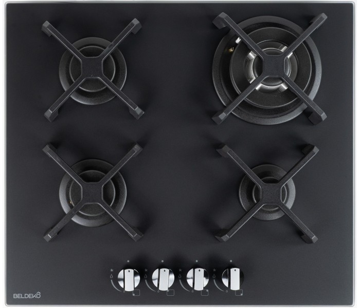 Plaque gaz, 4 feux, 4 foyers, 4 zones, noir, noir mat, encastrable, verre noir