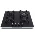Plaque gaz, 4 feux, 4 foyers, 4 zones, noir, noir mat, encastrable, verre noir
