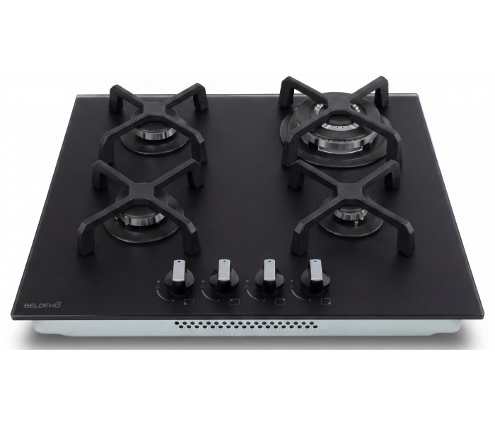 Plaque gaz, 4 feux, 4 foyers, 4 zones, noir, noir mat, encastrable, verre noir