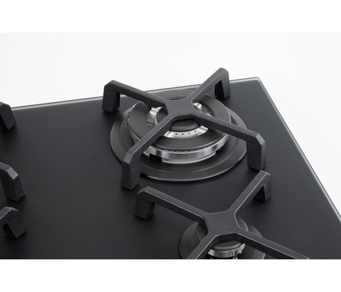 Plaque gaz, 4 feux, 4 foyers, 4 zones, noir, noir mat, encastrable, verre noir