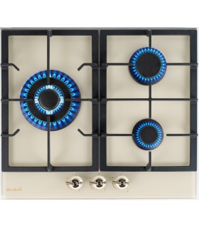 Plaque gaz beige, 3 feux, 3 zones, 3 foyers, plaque gaz beige 3 feux, encastrable