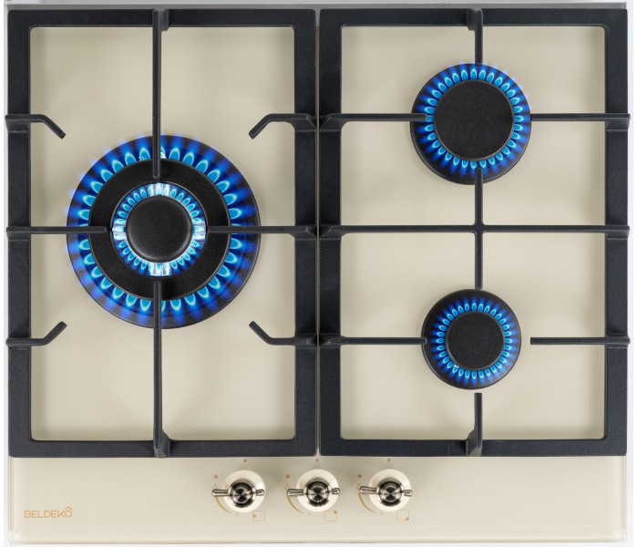 Plaque gaz beige, 3 feux, 3 zones, 3 foyers, plaque gaz beige 3 feux, encastrable