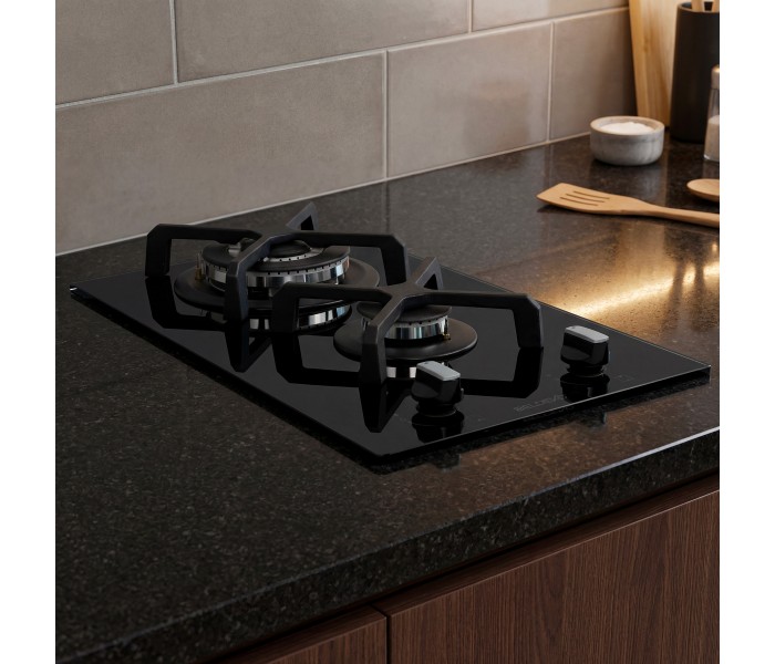 PLAQUE DE CUISSON GAZ 2 FOYERS DOUBLE COURONNE - VERRE NOIR ET FONTE - 5200 WATTS - BELDEKO