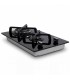 Domino gaz, verre noir, plaque gaz, 2 feux, 2 foyers, 2 zones, double couronne, fonte, puissante, encastrable
