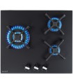 PLAQUE DE CUISSON GAZ 3 FOYERS DOUBLE COURONNE - VERRE NOIR MAT ET FONTE - 6200 WATTS - BELDEKO