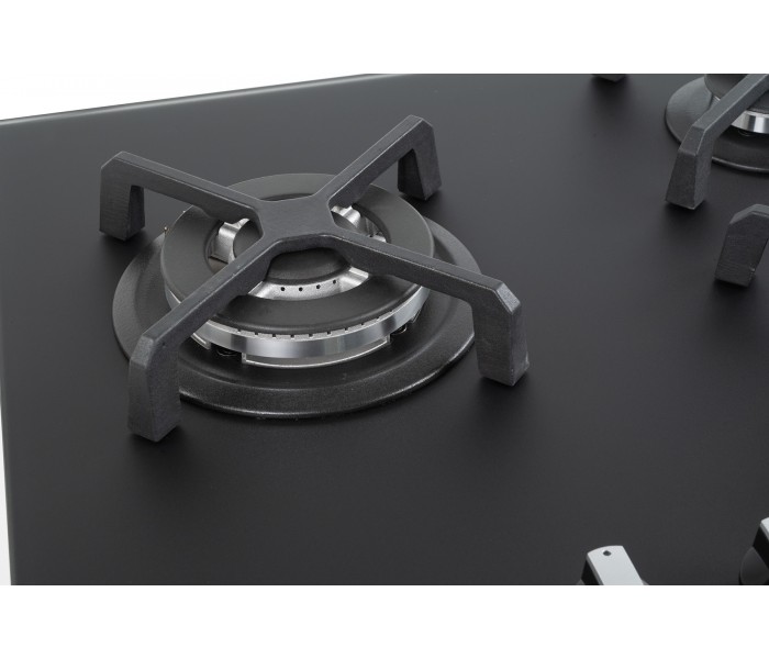 PLAQUE DE CUISSON GAZ 3 FOYERS DOUBLE COURONNE - VERRE NOIR MAT ET FONTE - 6200 WATTS - BELDEKO