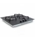 Plaque de cuisson gaz 3 feux, 3 foyers, 3 zones, encastrable, noir, noir mat, double couronne