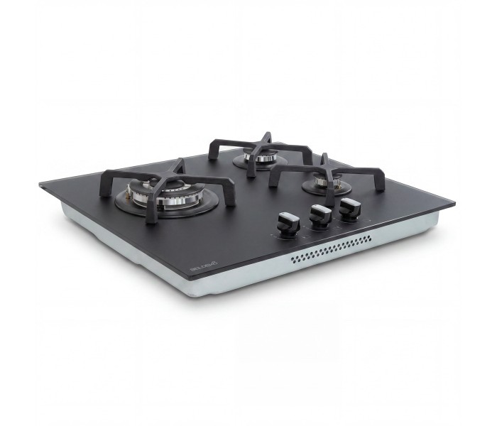 Plaque de cuisson gaz 3 feux, 3 foyers, 3 zones, encastrable, noir, noir mat, double couronne